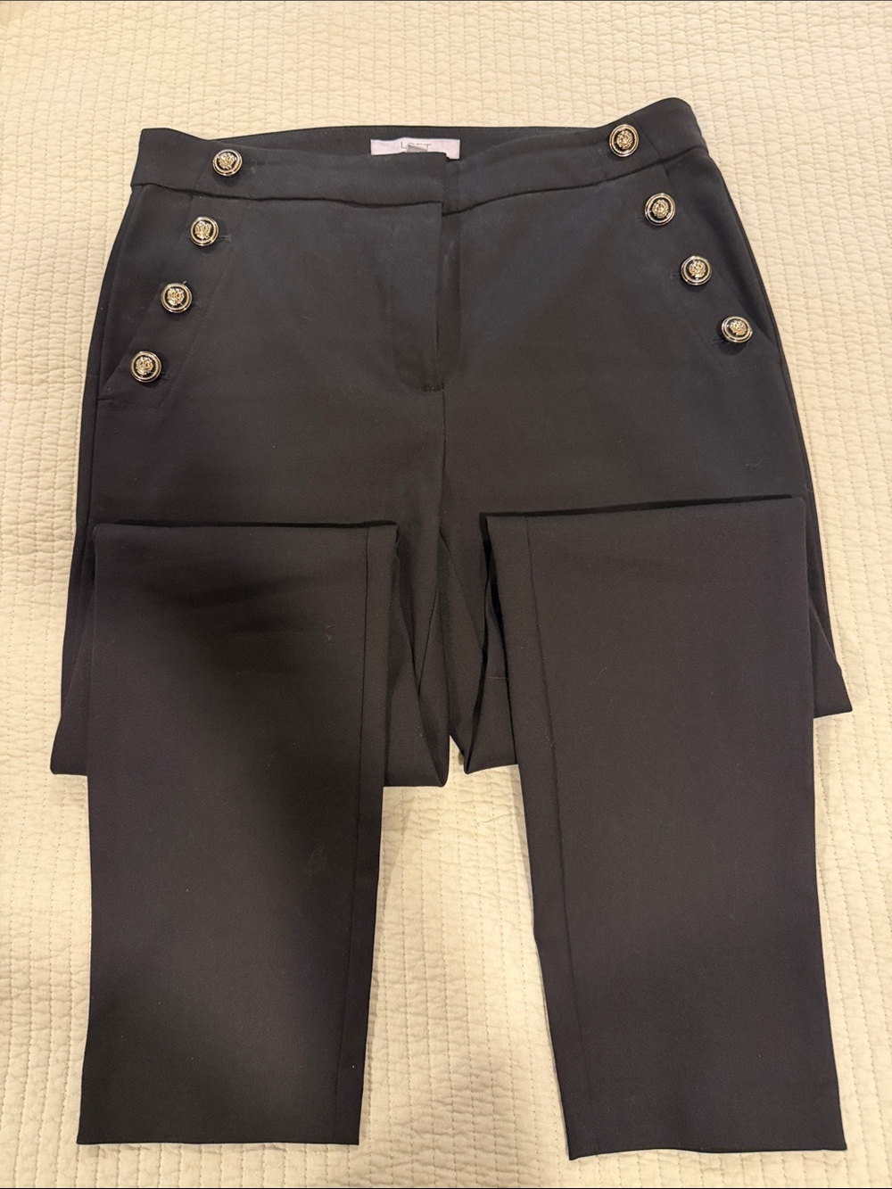 LOFT Black Sailor-Button Straight Leg Pants